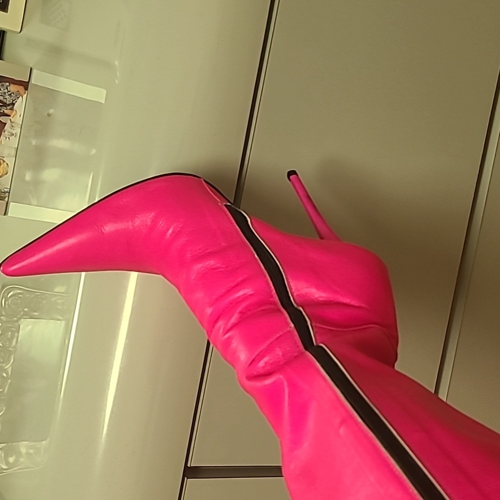 Over The Knee Hot Pink Genuine Leather Stiletto Boots 5-in Heel Read Description - Picture 5 of 17